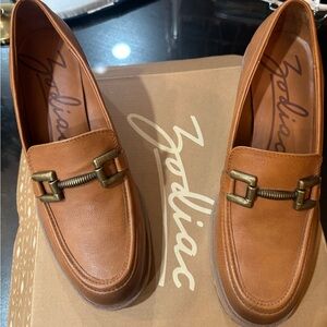 Women’s Tan Loafers with Brass Accent